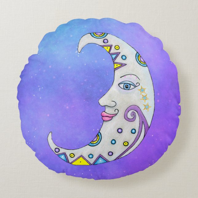Fantasy White Moon Hübsch Face Farbenfrohe Dekorat Rundes Kissen (Vorderseite)