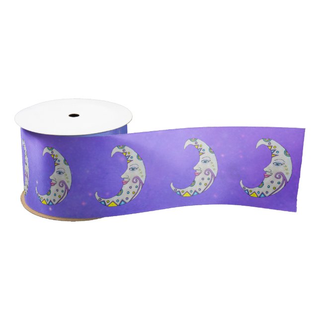 Fantasy White Moons farbenfrohe Markierungen Lila  Satinband (Spule)