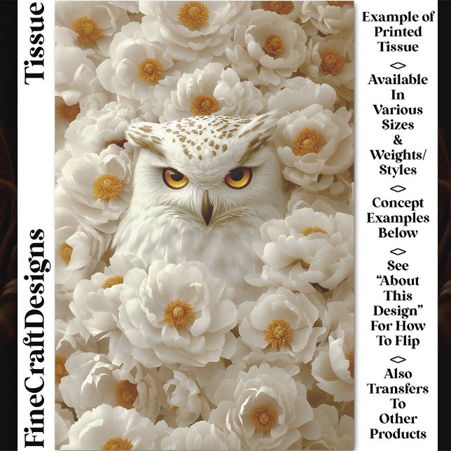 Fantasy White Owl, Cream Peongs CY8 Decoupage Seidenpapier (Von Creator hochgeladen)