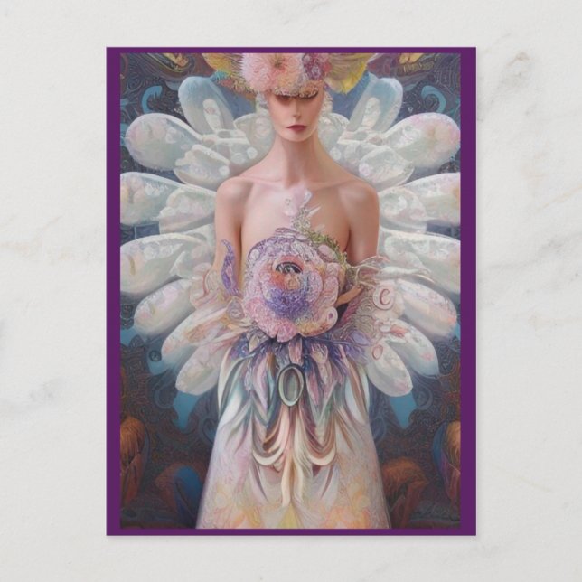 Fantasy White Peacock Wedding Dress AI Art Fashion Postkarte (Vorderseite)