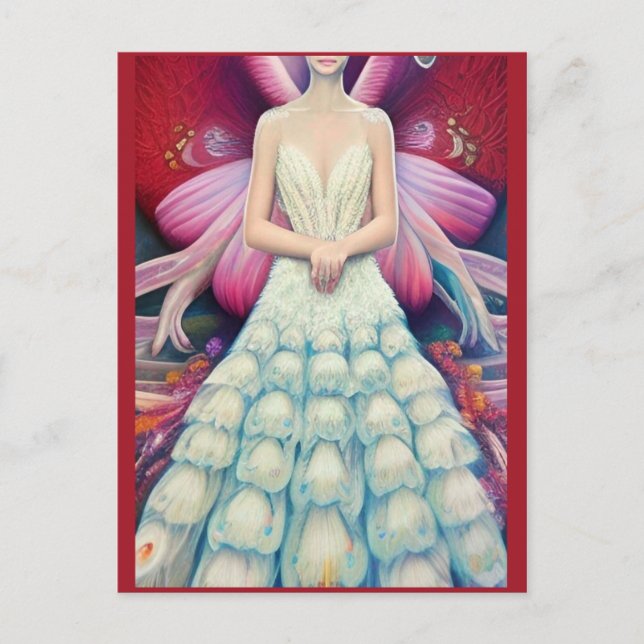 Fantasy White Peacock Wedding Dress AI Art Postkarte (Vorderseite)