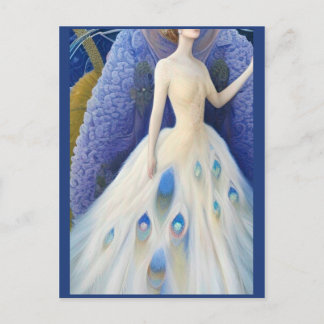 Fantasy White Peacock Wedding Dress Fashion Diva P Postkarte