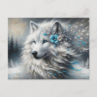 Fantasy White Wolf Winter Wonderland Postkarte