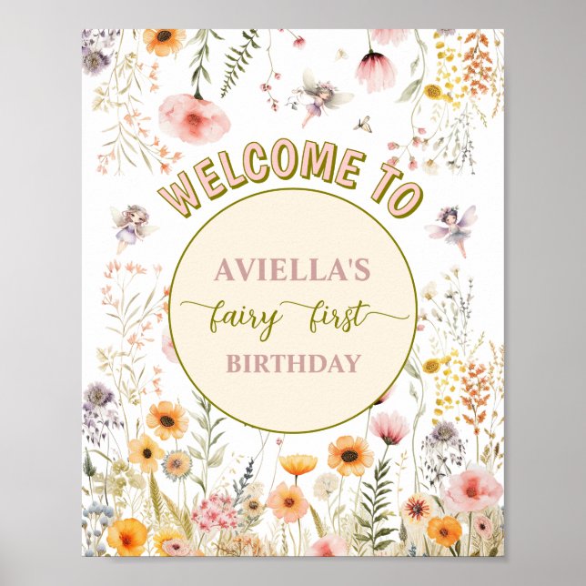 Fantasy Wildblume Fee erste Begrüßungszeichen Poster (Vorne)