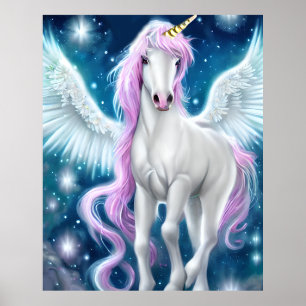 Fantasy Winged Unicorn mit rosa Haar Poster