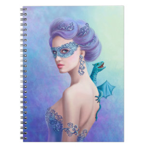 Fantasy Winter Woman mit blauer Drache Notizblock
