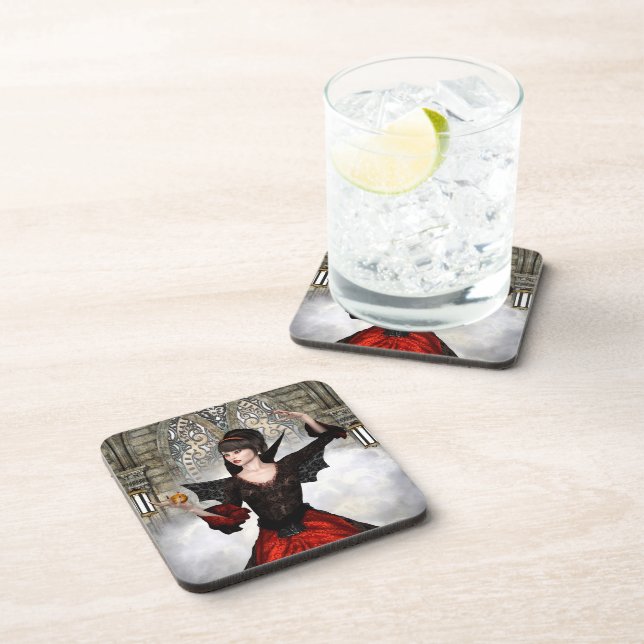 Fantasy Witch - Mittelalterliches Schloss Hallowee Getränkeuntersetzer (Rechte Seite)