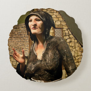 Fantasy Witz - Mittelalterliches Dorfnächtchen Hal Rundes Kissen