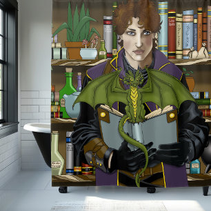 Fantasy Wizard Bücher Dragon Poster Duschvorhang