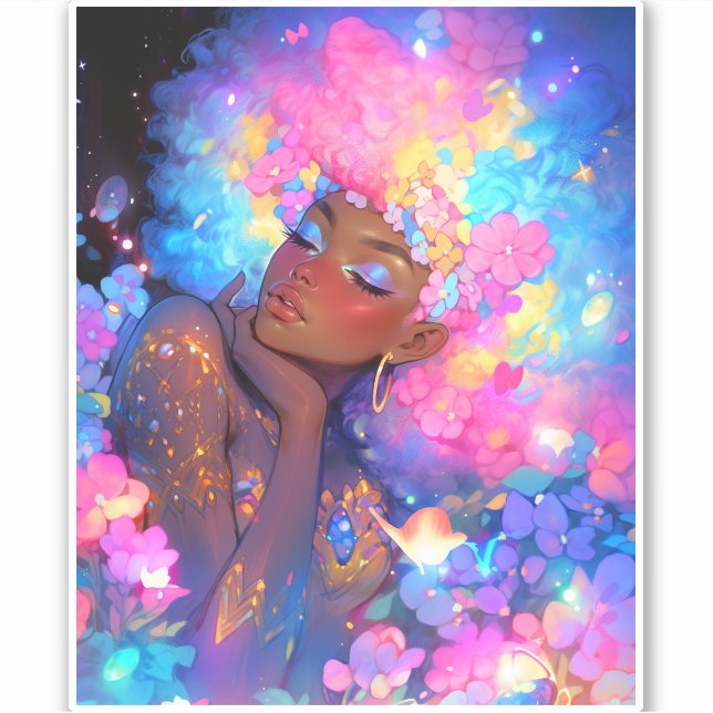 Fantasy Woman African American Art Aufkleber (Vorderseite)