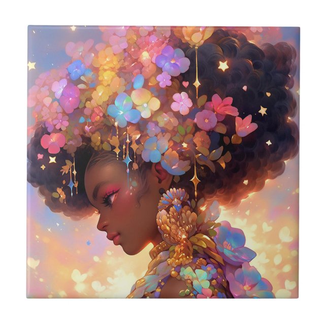 Fantasy Woman African American Art Fliese (Vorderseite)