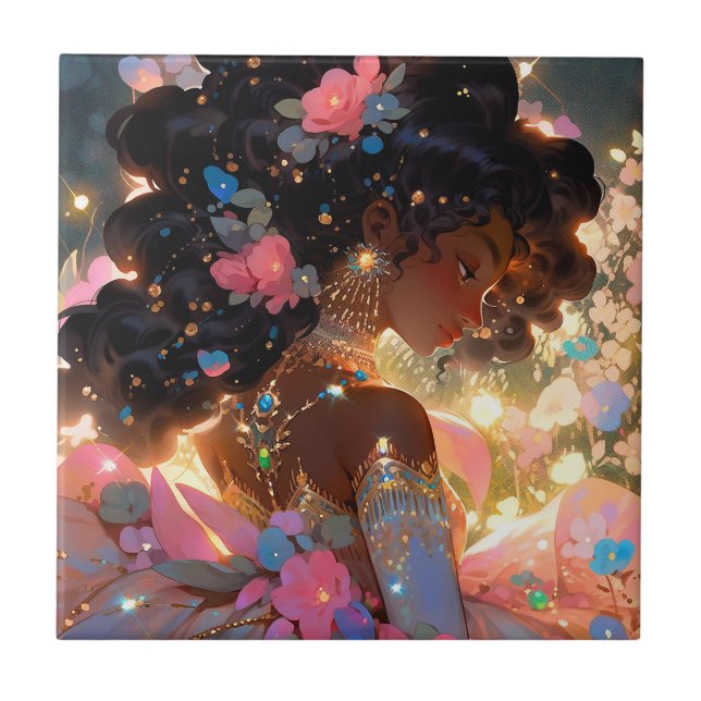 Fantasy Woman African American Art Fliese (Vorderseite)
