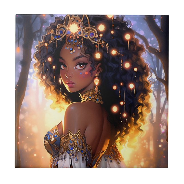 Fantasy Woman African American Art Fliese (Vorderseite)
