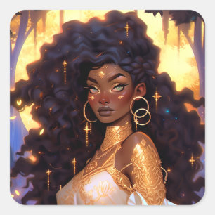 Fantasy Woman African American Art Quadratischer Aufkleber