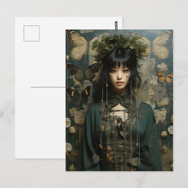 Fantasy Woman and Butterfats Kunst Postkarte (Vorne/Hinten)