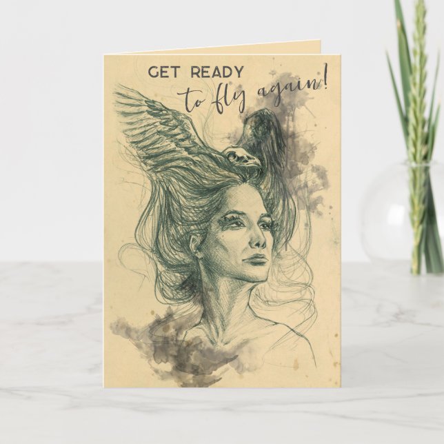 Fantasy Woman Bird Skull Wings Surreal Art Karte (Vorderseite)