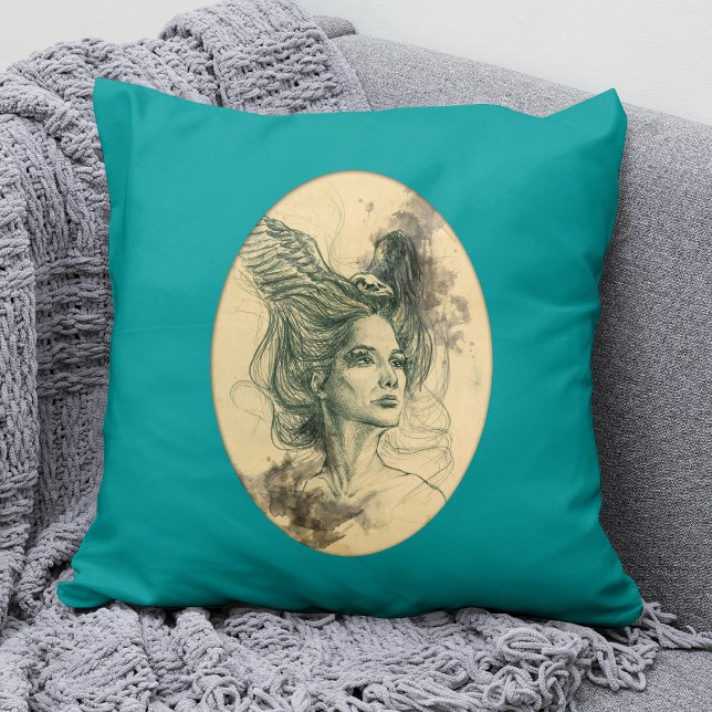 Fantasy Woman Gesicht Bird Schädel Wings Surreale  Kissen (Von Creator hochgeladen)