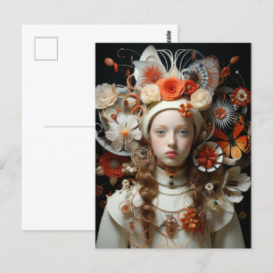 Fantasy Woman in Weiß mit Orange Schmetterlingen Postkarte
