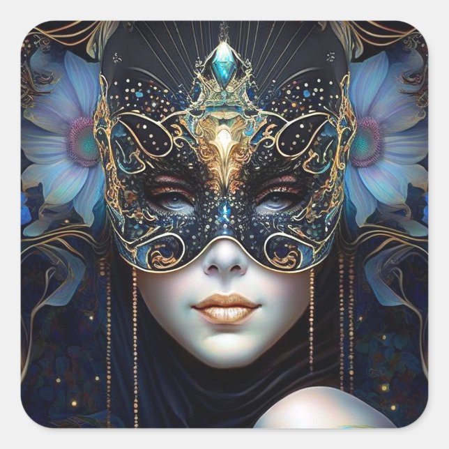 Fantasy Woman Wear Mask Quadratischer Aufkleber (Vorderseite)