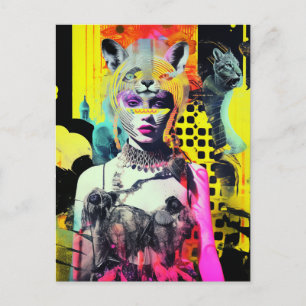 Fantasy Women and Animals Colorful Collage Postkarte