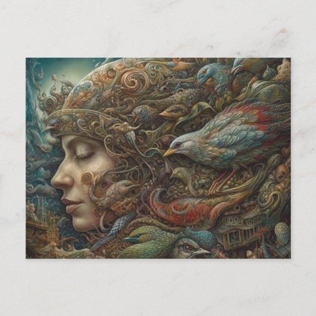 Fantasy Women and Birds Postcard Postkarte (Vorderseite)