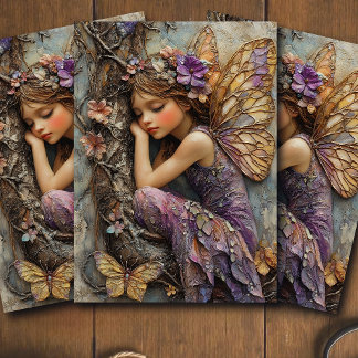 Fantasy Woodland Fairy with Butterflies Decoupage Seidenpapier