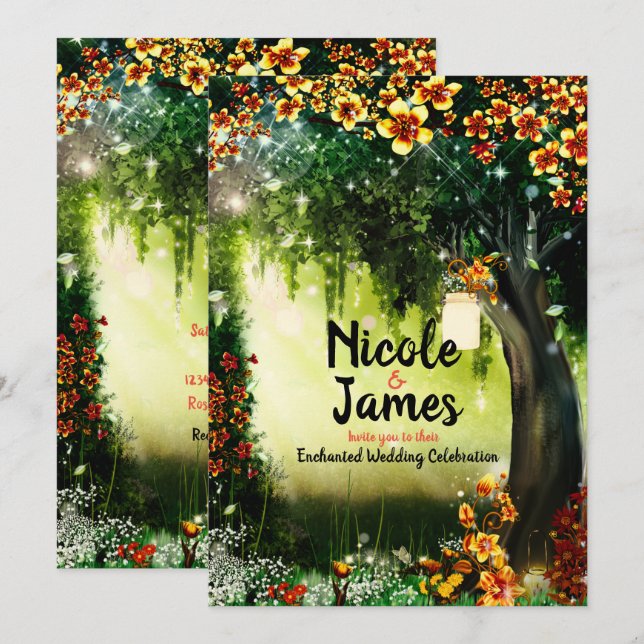 Fantasy Woodland Verzauberte Blume der Waldkoralle Einladung (Vorne/Hinten)