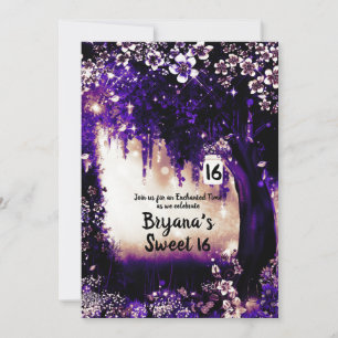 Fantasy Woodland verzauberte Lila Forest Sweet 16 Einladung