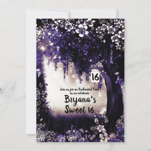 Fantasy Woodland verzauberte Lila Forest Sweet 16 Einladung