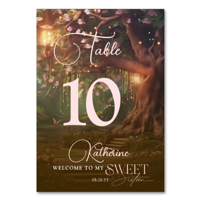Fantasy Woodland Verzaubertes Waldglühen Süß 16 Tischnummer (Vorderseite)