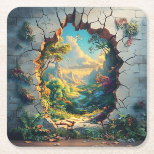 Fantasy World durch ein Cracks Wall Design Rechteckiger Pappuntersetzer