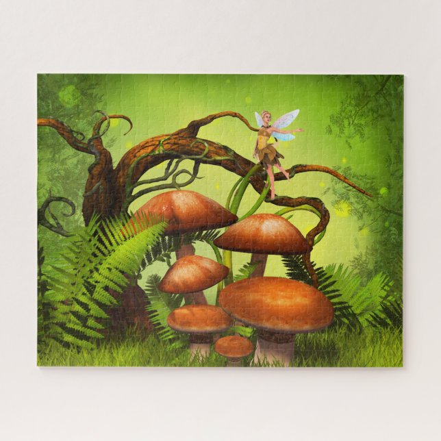 Fantasy World Forest, große Pilze und Fee (Horizontal)