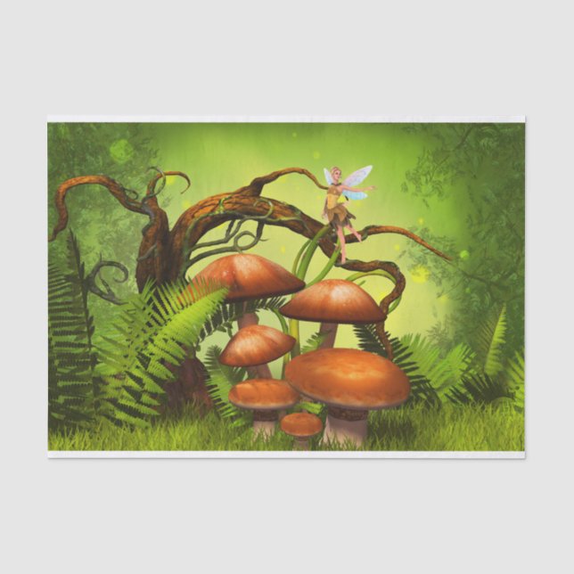 Fantasy World Forest, große Pilze und Fee Seidenpapier (Vorderseite)