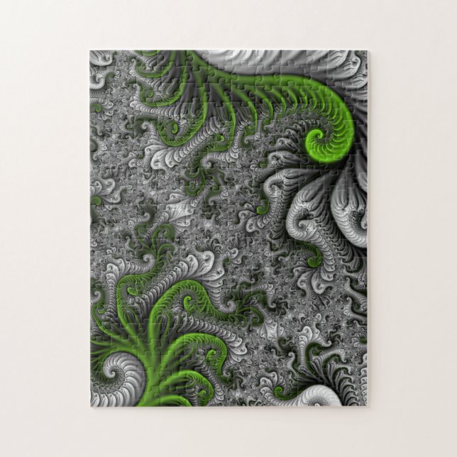 Fantasy World Green and Graue Abstrakte Fraktal Ar (Vertikal)