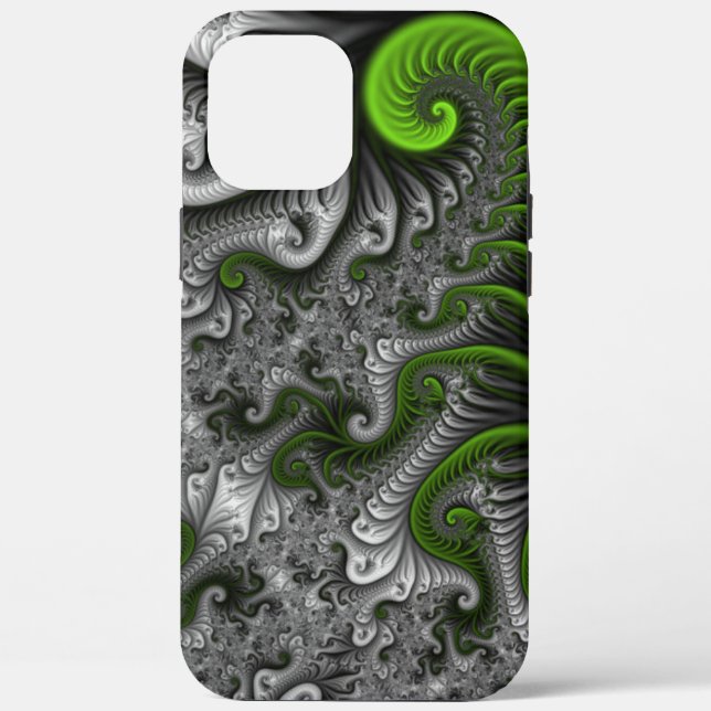 Fantasy World Green and Graue Abstrakte Fraktal Ar Case-Mate iPhone Hülle (Rückseite)
