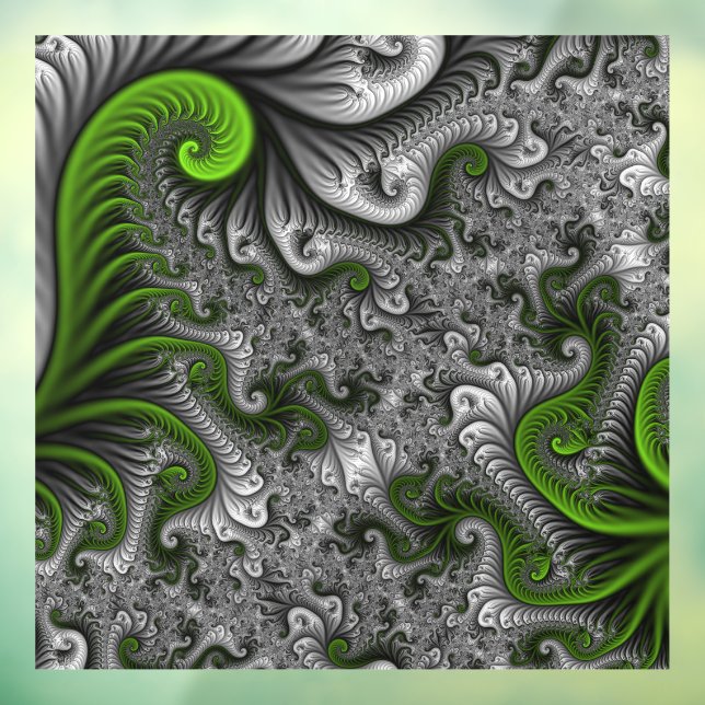 Fantasy World Green and Graue Abstrakte Fraktal Ar Fensteraufkleber (Blatt 3)