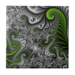 Fantasy World Green and Graue Abstrakte Fraktal Ar Fliese