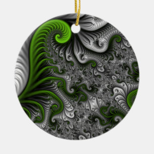 Fantasy World Green and Graue Abstrakte Fraktal Ar Keramik Ornament