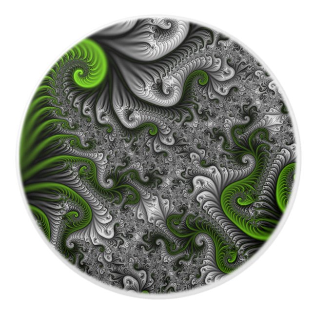 Fantasy World Green and Graue Abstrakte Fraktal Ar Keramikknauf (Vorderseite)