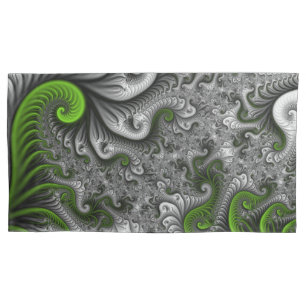 Fantasy World Green and Graue Abstrakte Fraktal Ar Kissenbezug