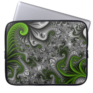 Fantasy World Green and Graue Abstrakte Fraktal Ar Laptopschutzhülle