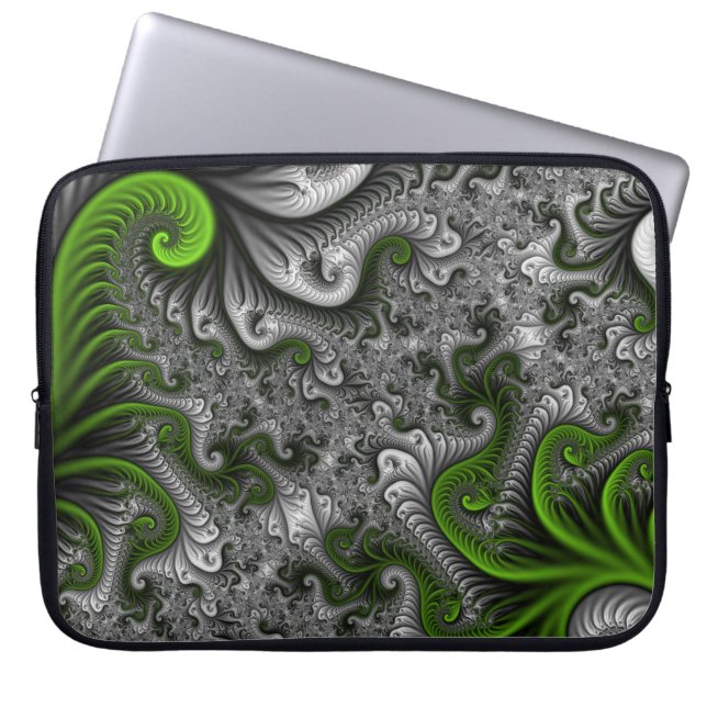 Fantasy World Green and Graue Abstrakte Fraktal Ar Laptopschutzhülle (Vorderseite)