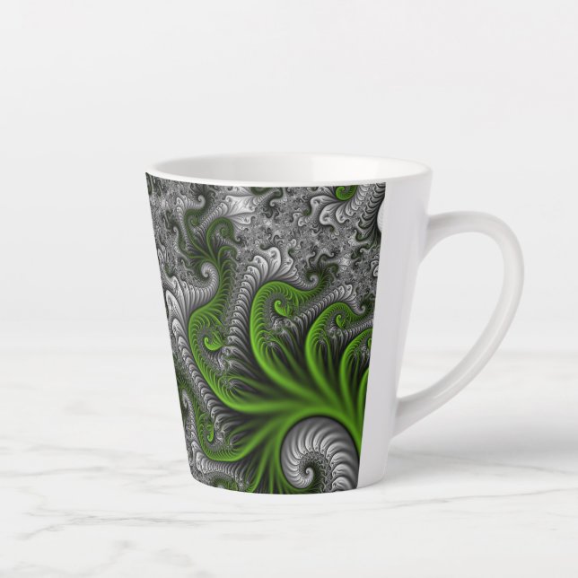 Fantasy World Green and Graue Abstrakte Fraktal Ar Milchtasse (Rechts)