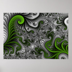 Fantasy World Green and Graue Abstrakte Fraktal Ar Poster