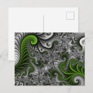 Fantasy World Green and Graue Abstrakte Fraktal Ar Postkarte