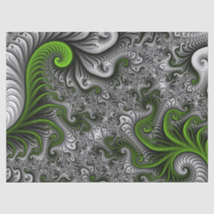 Fantasy World Green and Graue Abstrakte Fraktal Ar Seidenpapier
