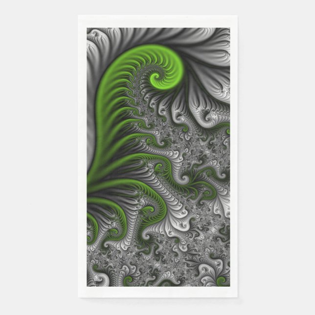 Fantasy World Green and Graue Abstrakte Fraktal Ar Serviette (Vorderseite)