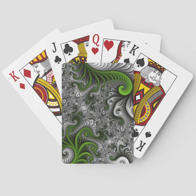 Fantasy World Green and Graue Abstrakte Fraktal Ar Spielkarten (Rückseite)