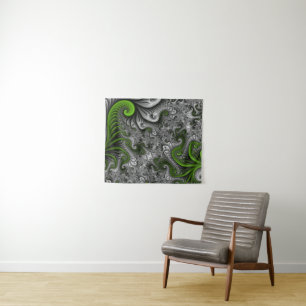 Fantasy World Green and Graue Abstrakte Fraktal Ar Wandteppich