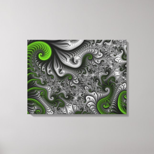 Fantasy World Green Grau Abstraktes Fraktal Tripty Leinwanddruck (Vorderseite)